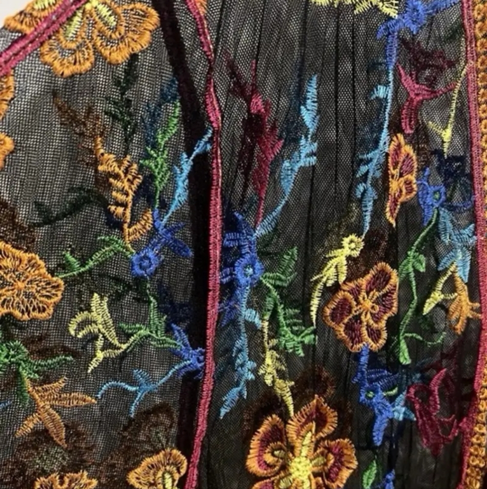 Bohemian Style Long Sleeve Embroidered Mesh Kimono, Mixed Colors Navy OSFM - Picture 8 of 9